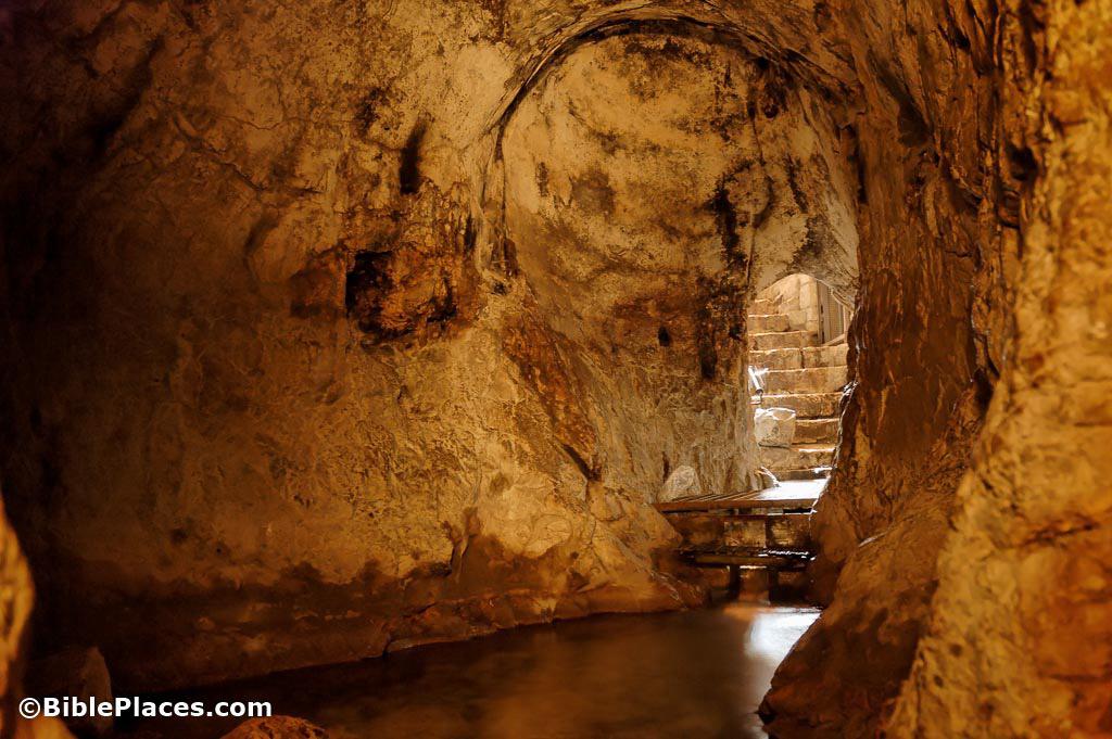 The rock-cut passage of Hezekiah’s Tunnel, with water along the floor